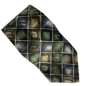 ARROW Silk Neck Tie Mens Green Brown Geometric Diamond Pattern Classic Formal